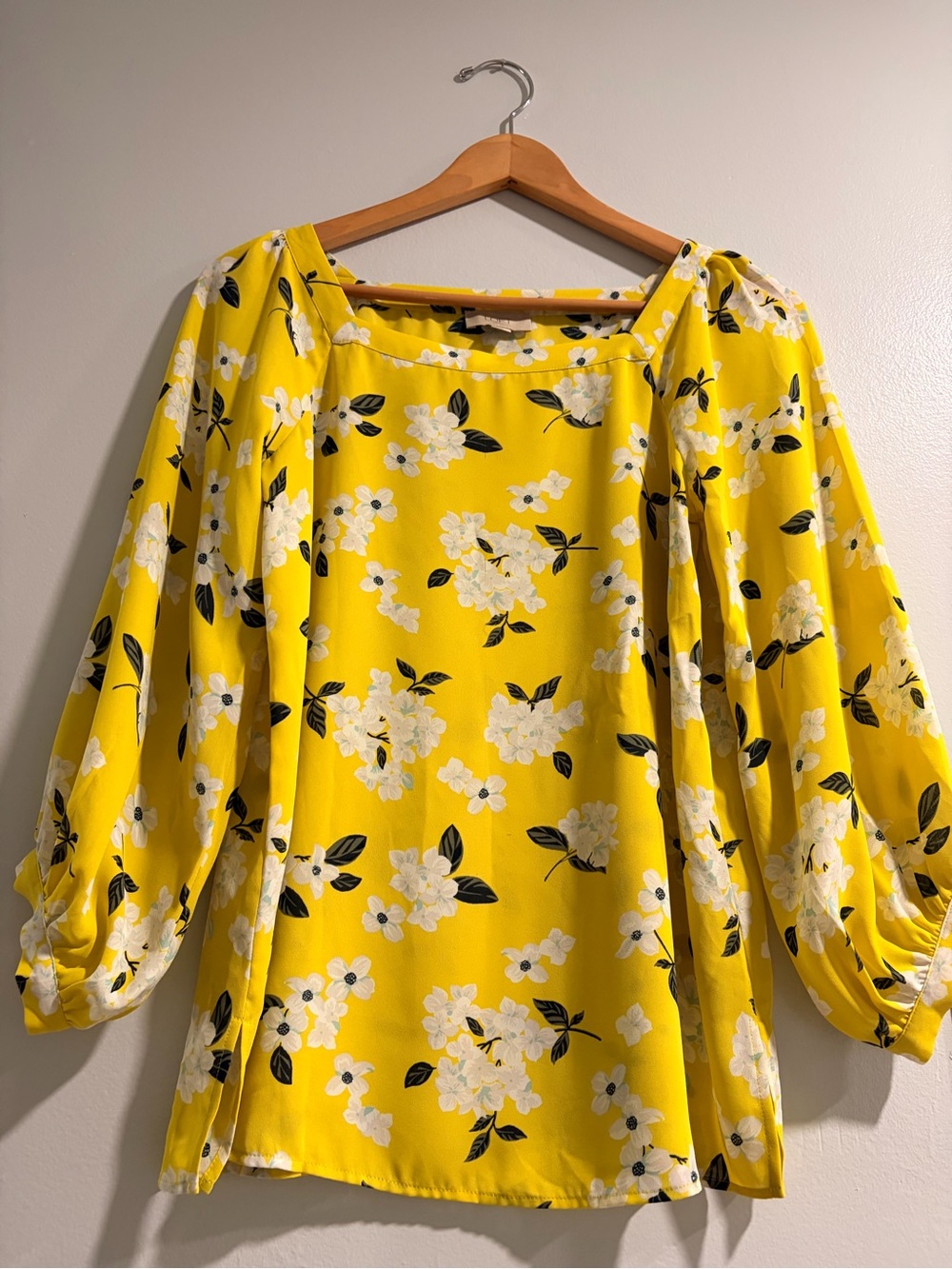 LOFT Yellow Floral Long-Sleeve Puff Top